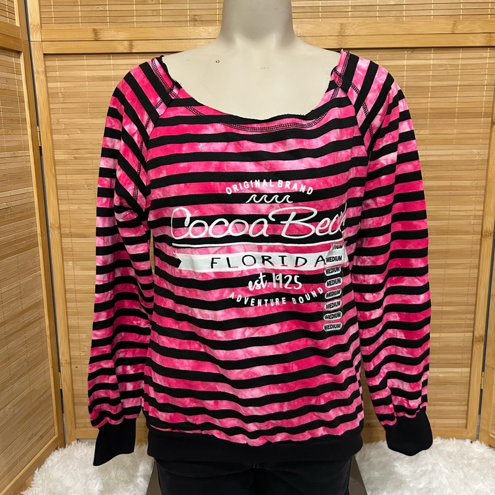 American Vintage black pink striped Cocoa Beach lightweight sweatshirt top NWT M